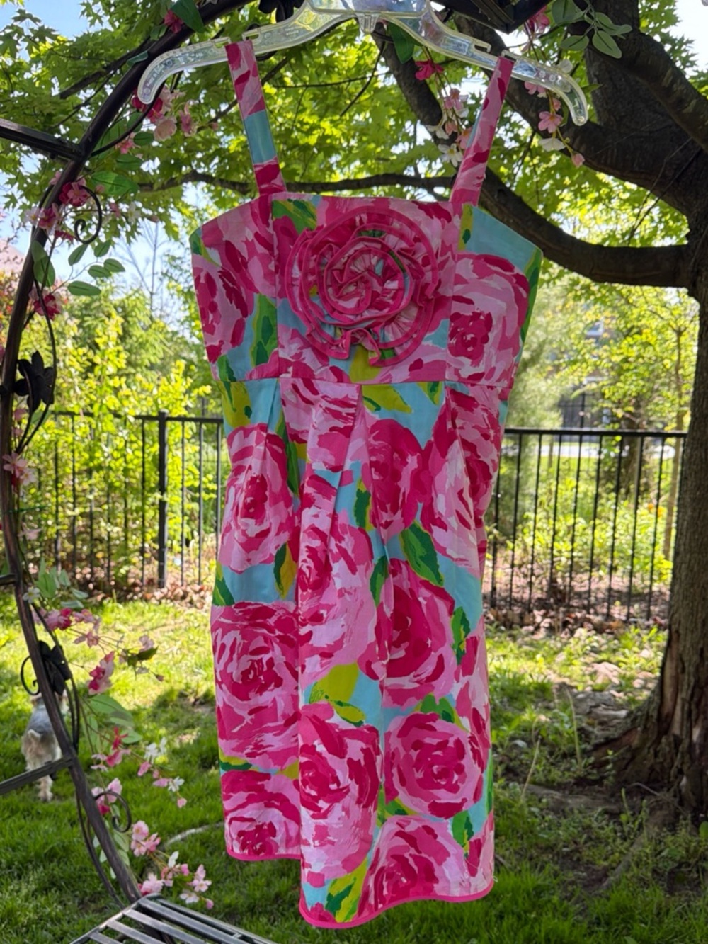 Lilly Pulitzer First Impressions Hotty Pink Aqua Floral Sundress Size 14 Girls